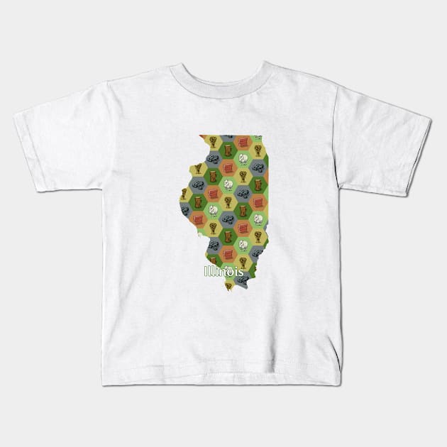 Illinois State Map Board Games Kids T-Shirt by adamkenney